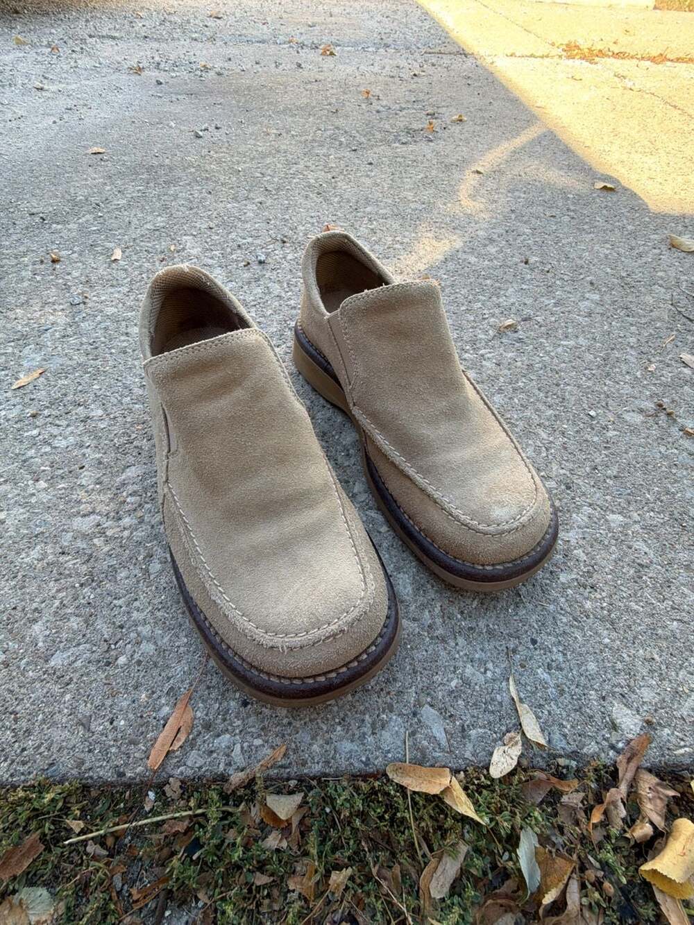 Bos & Co Suede Slip On Shoes Tan Leather Loafers